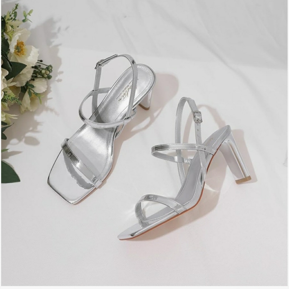 Elegant Silver Strappy Heels